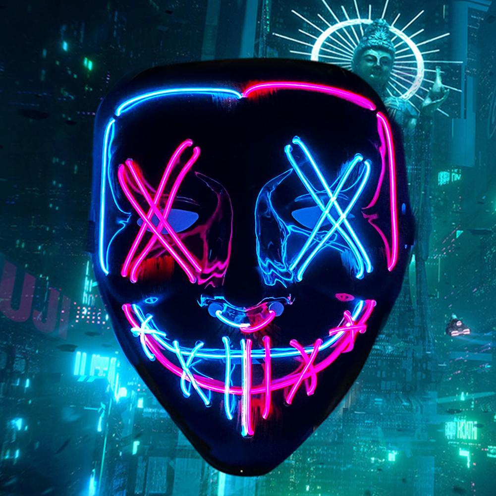 Светодиодная светящаяся маска на Хэллоуин, светодиодная маска для вечеринки, маскарадная маска, неоновая маска, светящаяся в темноте, реквизит для ужасов, костюм для вечеринки