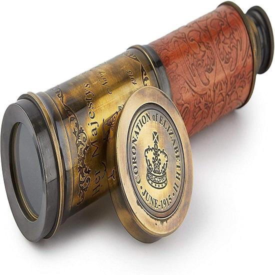 Телескоп ручной работы | Половина резьбы по коже | 20 дюймов | Функциональная винтажная копия латунного морского антикварного телескопа-подзорной трубы