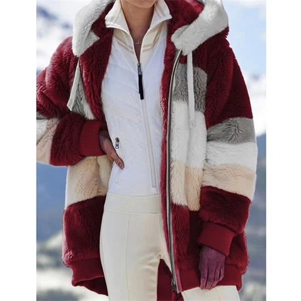 Женская плюшевая куртка, зимнее теплое пальто, модная свободная плюшевая многоцветная куртка с капюшоном