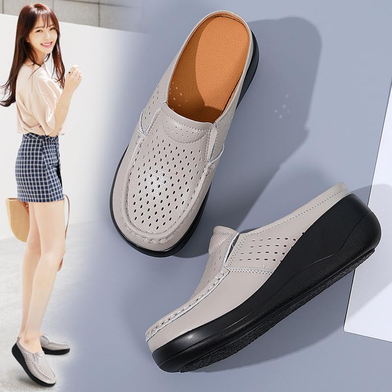 Женские туфли-лоферы на платформе, повседневные, элегантные, из коровьей кожи, сандалии-сабо, открытая спинка, женские туфли-шлепанцы на толстой подошве