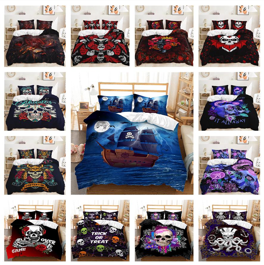 Комплект постельного белья с черепом, украшение в виде атмосферы ужасов на Хэллоуин, 2/3 шт. EU135 * 200, пододеяльник с головой черепа, мягкое украшение для спальни мальчиков