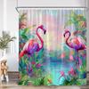 Spring Summer Flamingo Shower Curtain Pink Bird Tropical Leaves Rainforest Jungle Bathroom Decorative Shower Curtain
