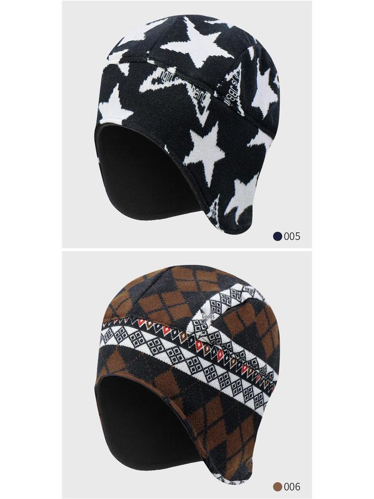 Ветрозащитная флисовая шапка-ушанка: Теплый, с принтом из искусственного кашемира, с защитой ушей для велоспорта