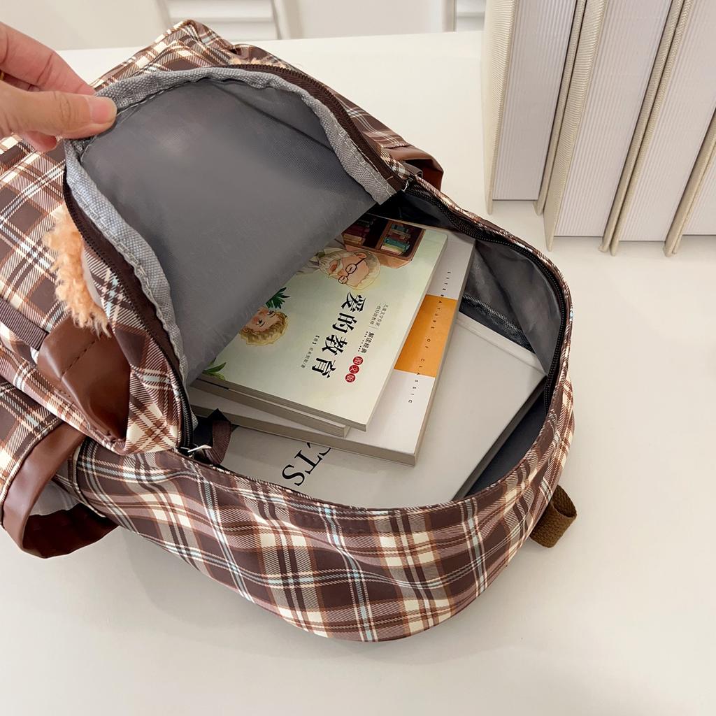 Vintage College Style Plaid Puppy Schoolbag 2025 Versatile Girls High-value College Students Class Backpack Backpack