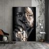 Scandinavian Poster African Art Black and Gold Female Oil Painting Interior Decoration Cuadros Modern Wall