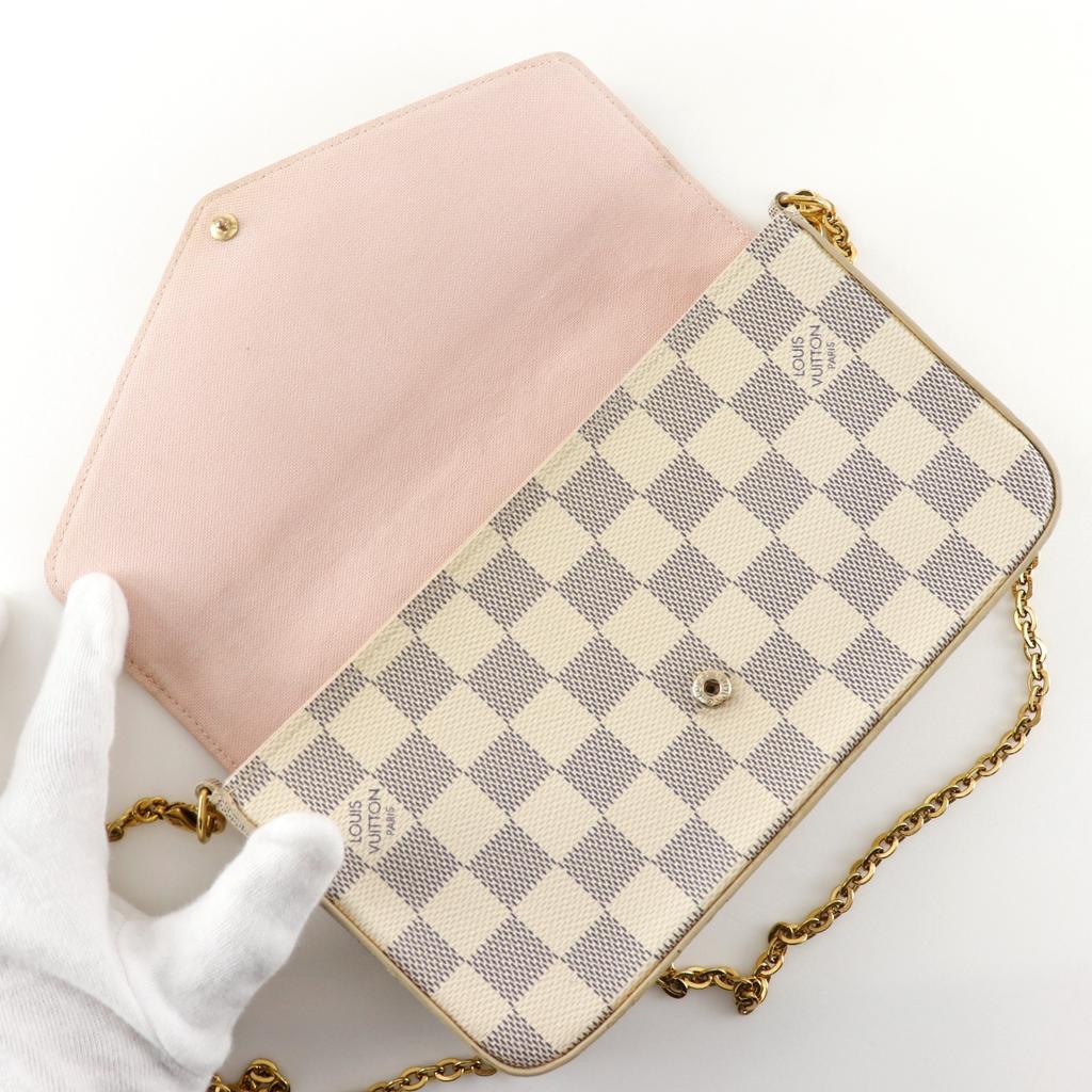 LOUIS VUITTON Pochette Felice Shoulder Bag N40491 2-way clutch White Damier Azur Canvas Women Used