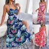 Spring and Summer Floral Sleeveless Hollow Out Halter Long Holiday Beach Dresses for Women