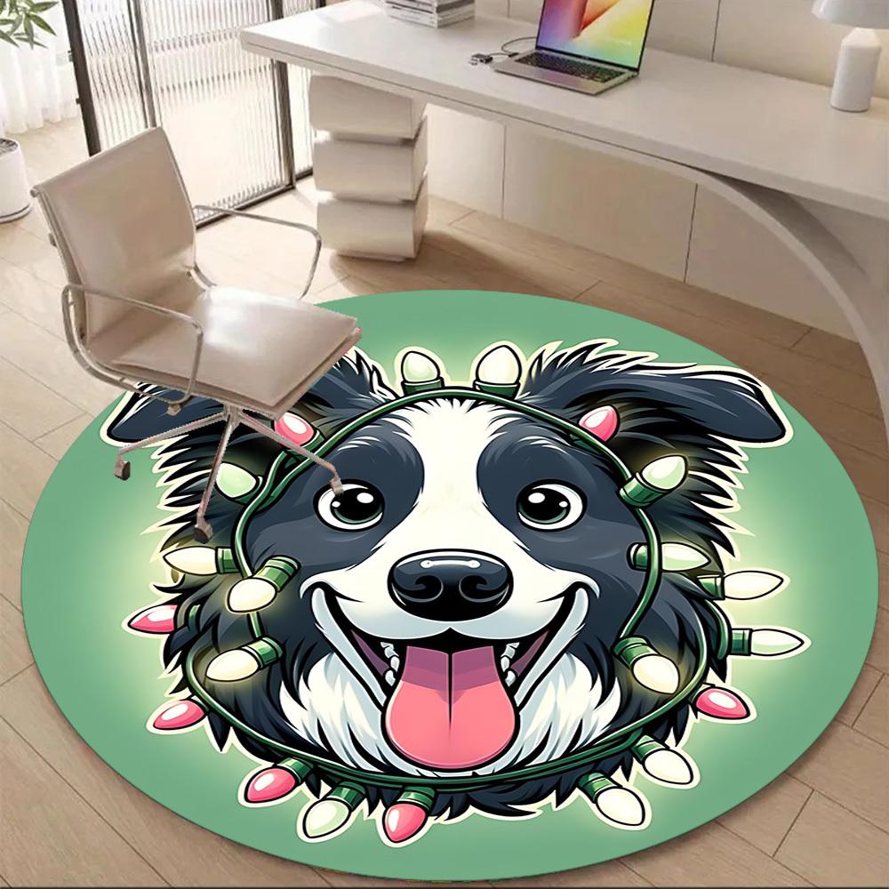1PC Christmas Dog Office Round Area Rug, Indoor Mat Suitable ForOffice, Under Office Chairs Bedroom Living Room Home Decor, Room Deco f148