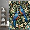 Синяя птица Цветок Зеленый лист Фиолетовый плод Занавеска для душа, Декоративная занавеска для душа для ванной, Водонепроницаемая занавеска для душа с крючком