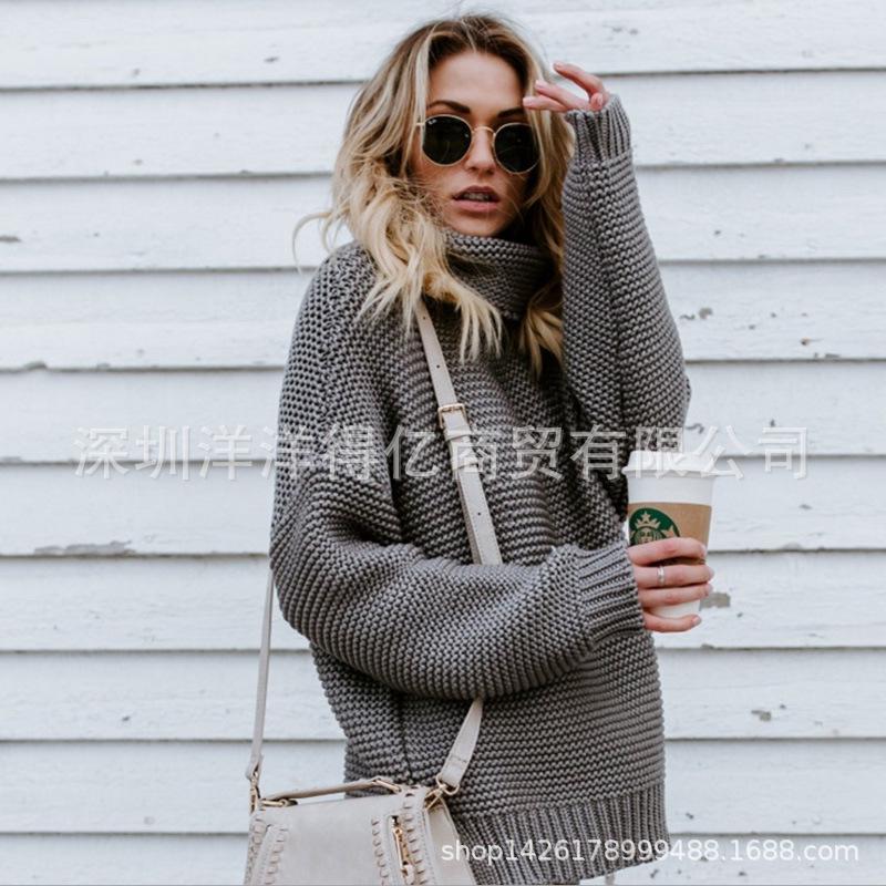 Женский осенне-зимний трикотажный свитер-водолазка с длинными рукавами и толстым воротом