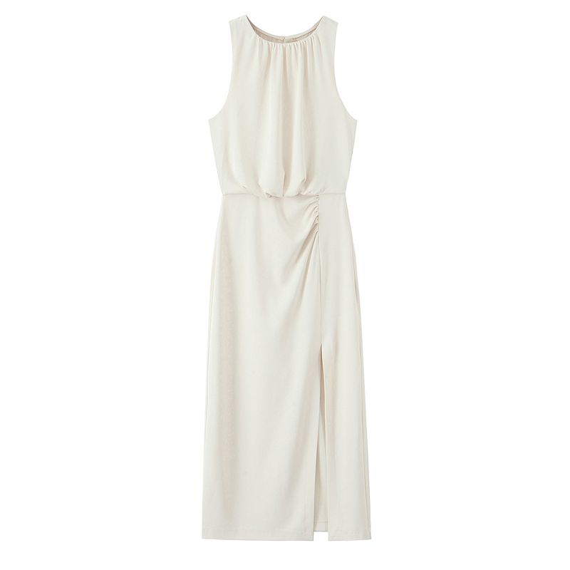 Kaslead New Women Clothes Western Style Pleat Decorative Silk Satin Texture Dress 2544313 615