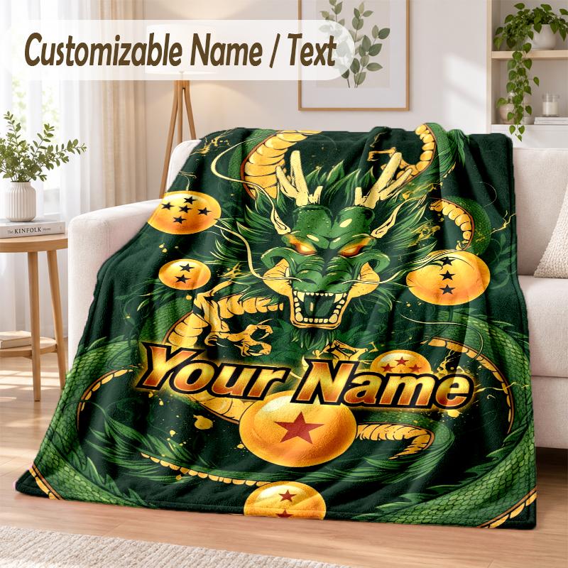Dragon Ball Custom Name Flannel Throw Blanket Soft Warm for Sofa Bed Indoor Home Use