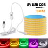 5V USB Светодиодная COB Световая Лента Сенсорный Диммер Гибкая Диодная Лента 5 мм 320 Светодиодов/м Линейная Лента Освещение Помещений DIY Подсветка Задней Панели Телевизора 5