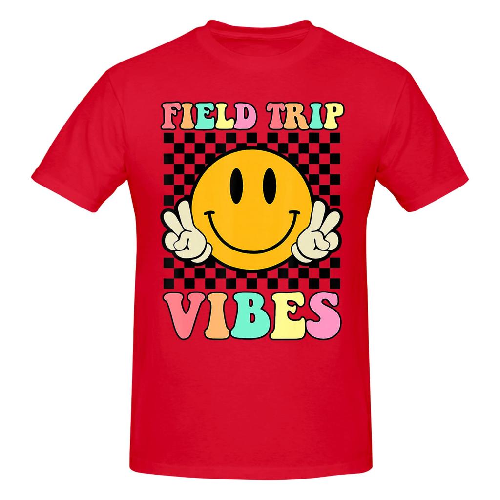 1 Piece Field Trip Vibes Face Retro Groovy Novelty 100 Cotton Tshirt Field Day 2026 Tops Tees For Unisex
