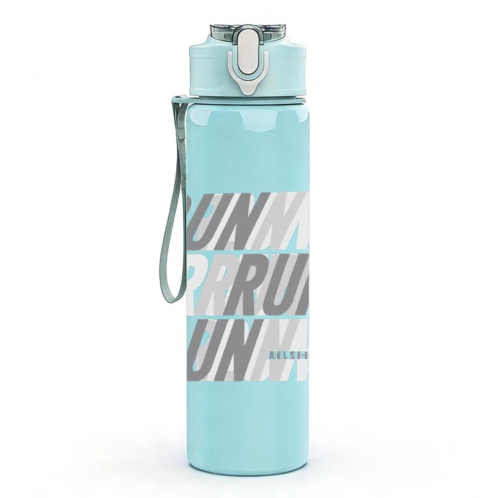 1PC Run run run stacked text print 750ml colorful plastic sports water bottle leakproof pop up lid with straw for outdoor work home use