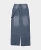 SOME PLACE Unisex Hidden String Wide Keyring Washed Balloon Denim Pants [Medium Blue]