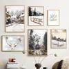 Wall Art Canvas Painting Christmas Deer Snow Pine Tree Train Winter Living Room Decoration Posters And Prints Home Wall Pictures