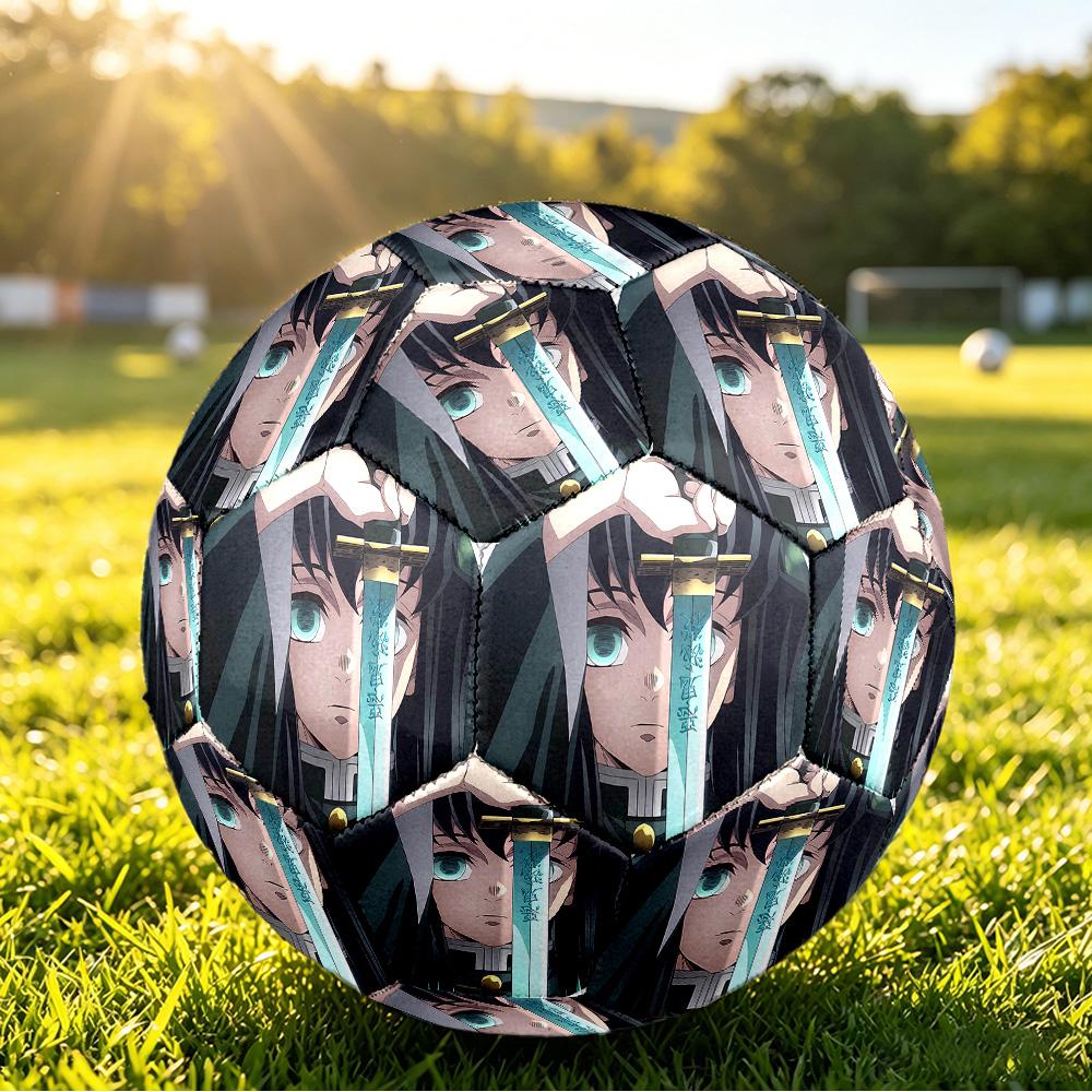 Demon Slayer Printed Size 5 Standard Football, Waterproof PU Training Soccer Ball for Outdoor Sports