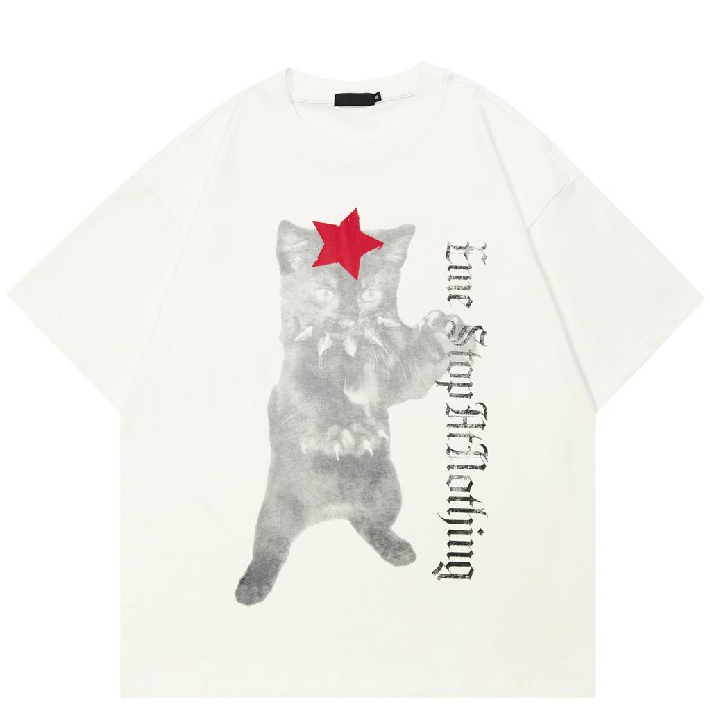 Уличная одежда Bothsides Funny Cat Graphic T-Shirt Хлопковая футболка Унисекс Топы Футболки Летняя футболка с короткими рукавами