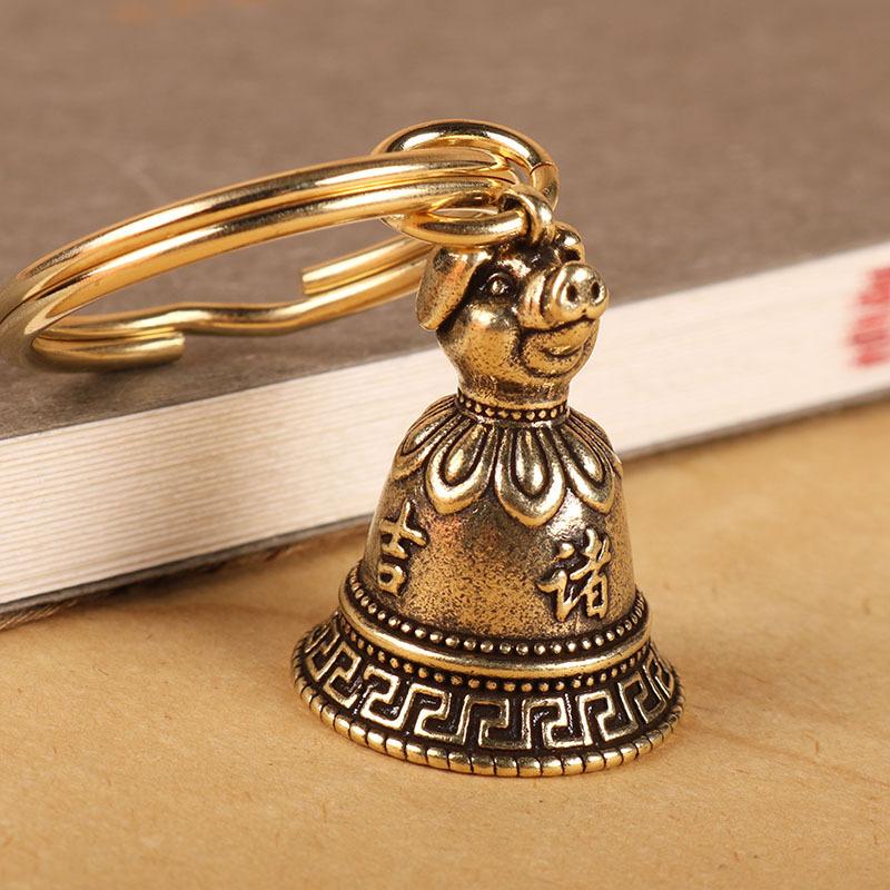 Brass Chinese 12 Zodiac Animals Heads Bell Keychain Pendants Jewelry Vintage