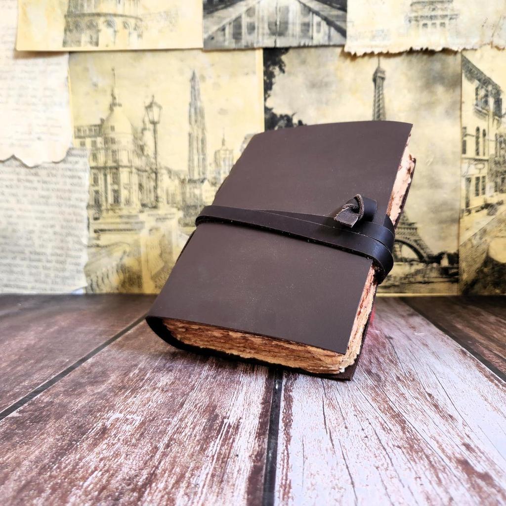 Real Leather Sketchbook Journal Dairy with 200 Deckle Edge Papers and Lace