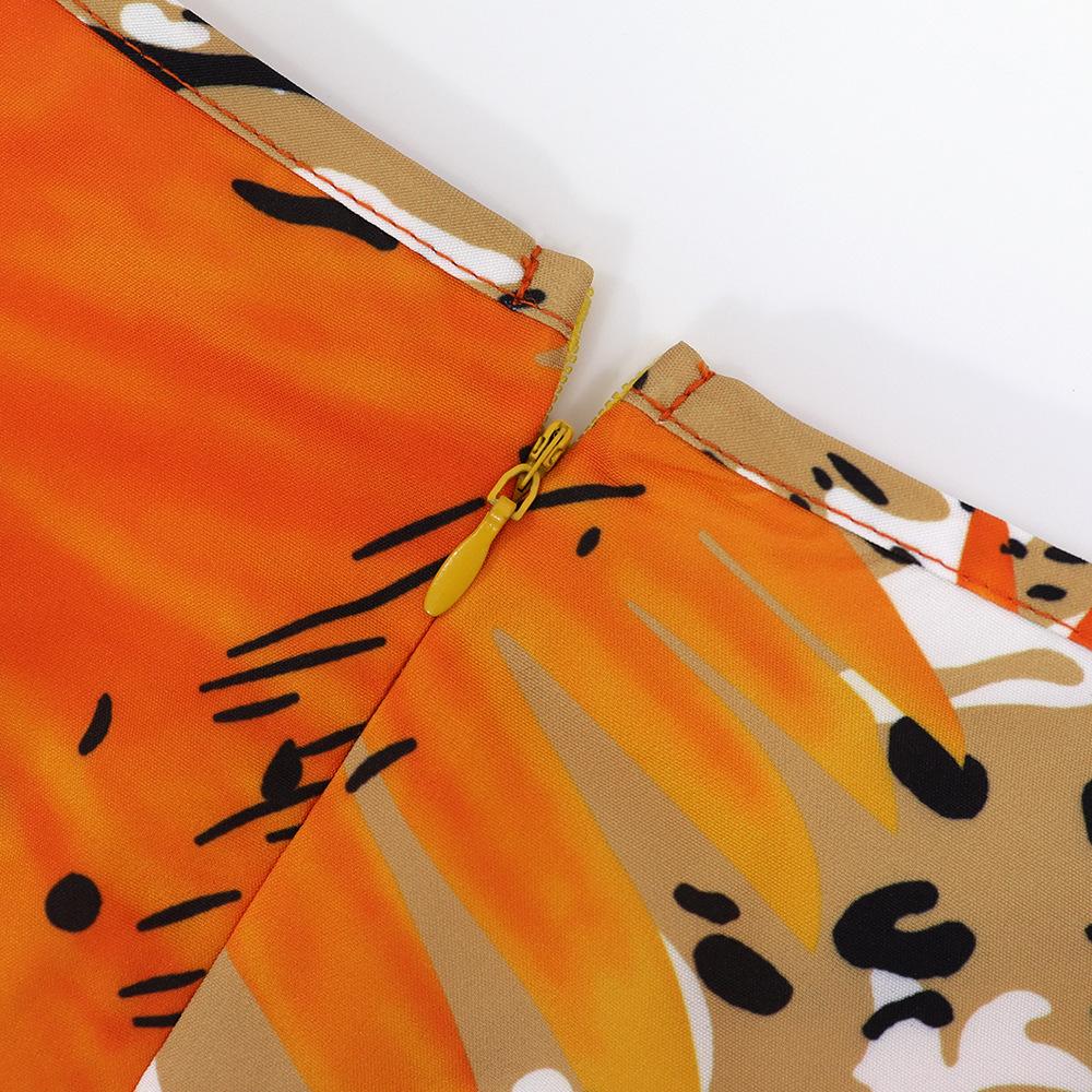 Women's Fashion Printed Dress Temperament Commuter Style V-Neck Long Sleeve Split Comfortable Dress Long Dress