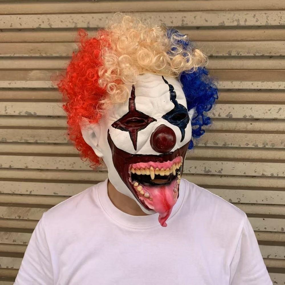 Terrifying Latex Halloween Mask Colorful Hair Clown Mask Ghost Festive Mask  Adult Cosplay