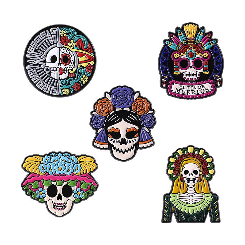 День Мертвых Скелет Кошка Катрина Эмалевые Значки De Los Muertos Мексиканский Фестиваль Броши Значок на Лацкан Украшения Подарки для Друзей
