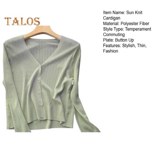 Sun Knit Cardigan for Women Long Sleeve V-Neck Button Up Thin Ice Silk Coat Summer Ribbed Cropped Top for Outdoor Travel Work Beach