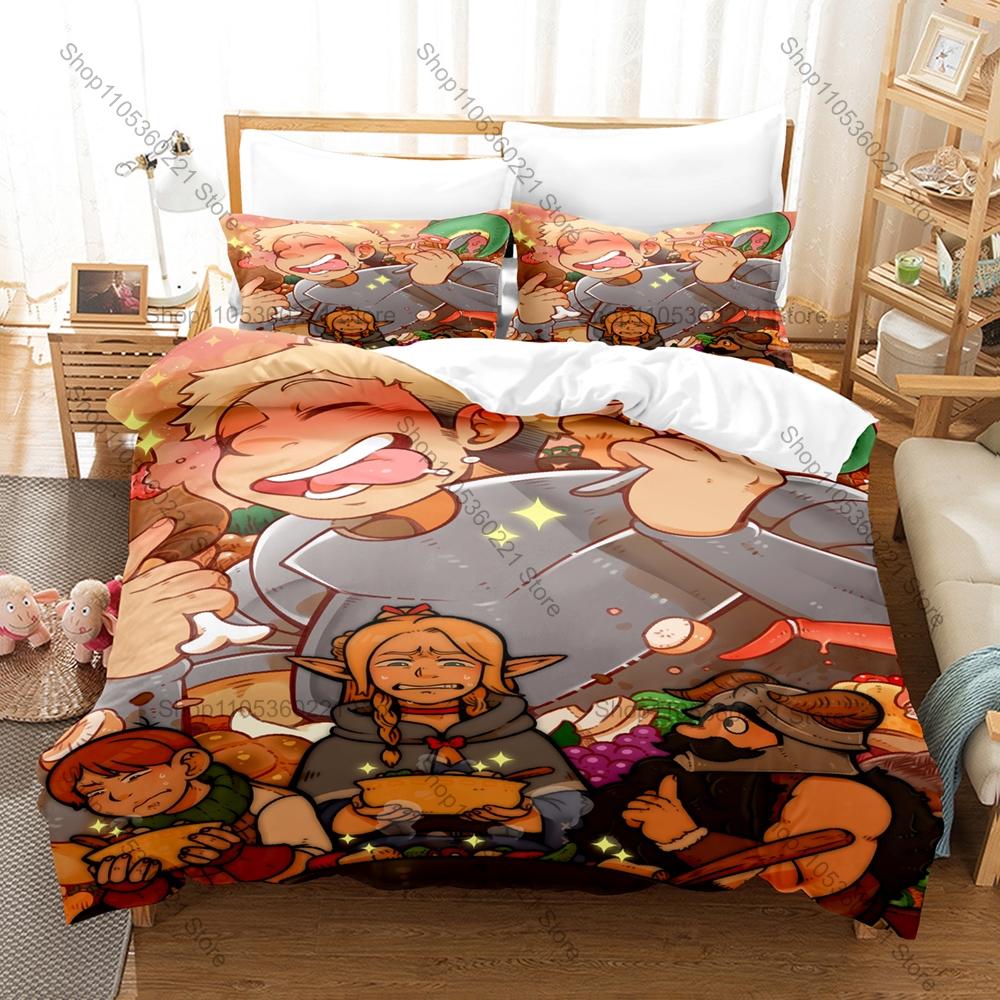 Delicious in Dungeon Fantasy Dungeon Gourmet Cartoon Bedding Set Duvet Cover + 2 Pillowcases Otaku Room Decor