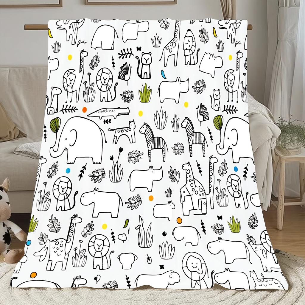 1pc 60x 80 "Zoo Coloring Book Flannel Blanket -g Thickened Comfortable Bedspread Four Seasons Sofa Bed Travel Blanket Christmas Birthday
