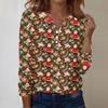 Women's Fashion Casual V-Neck Long Sleeve Decorative Button Christmas Print Top