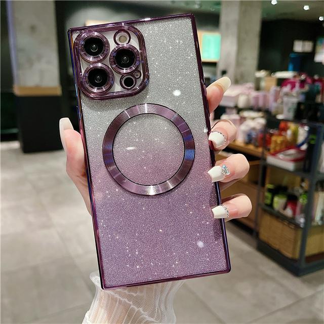 For iPhone 15 Pro Max Luxury Plating Magsafe Magnetic Frame Glitter Phone Case For iPhone 11 12 13 14 15 16Plus Protective Cover