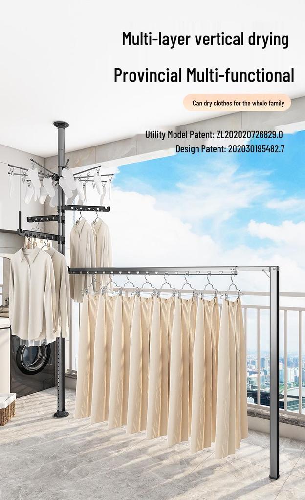 Telescopic Floor-to-Ceiling Clothes Drying Rack - No-Punch, Free-Standing