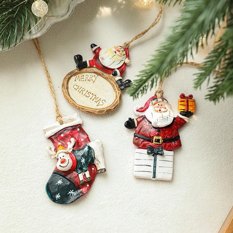 Resin Christmas Ornaments Vintage Style Reindeer Santa Horse Tree Hanging Decorations Xmas Party