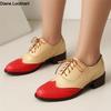 Fashion Women Spring New Flats Shoes Women Oxfords Mixed Colors Lace Up Ladies Brogues Shoes Designer Casual Pu Leather Outdoor Footwear