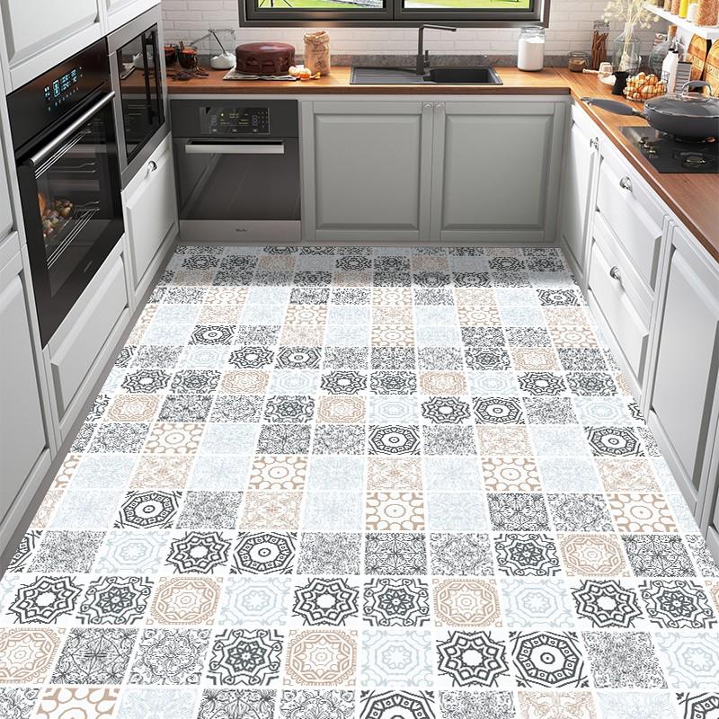 Геометрический узор Кухонный ковер Ретро Цветочный ПВХ Ковры Клетчатый Этнический стиль Коврик для пола Водонепроницаемые Нескользящие коврики Ковер против царапин