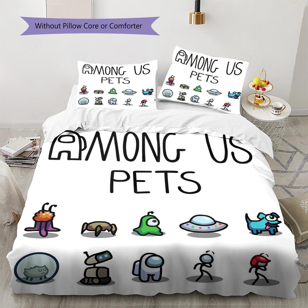 Among Us Pattern Bedding,Quilt Set Quilt Cover Pillowcase Home Birthday Gift (1 * duvet cover + 2 * pillowcase, without core)