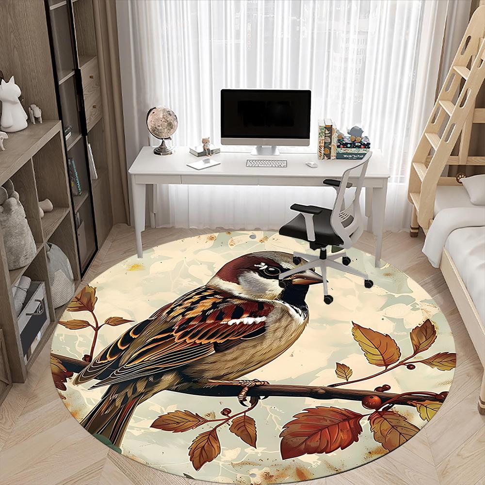 1PC Bird Office Round Area Rug, Mat Suitable For Office, Under Office Chairs Bedroom Living Room Home Decor, Room Deco