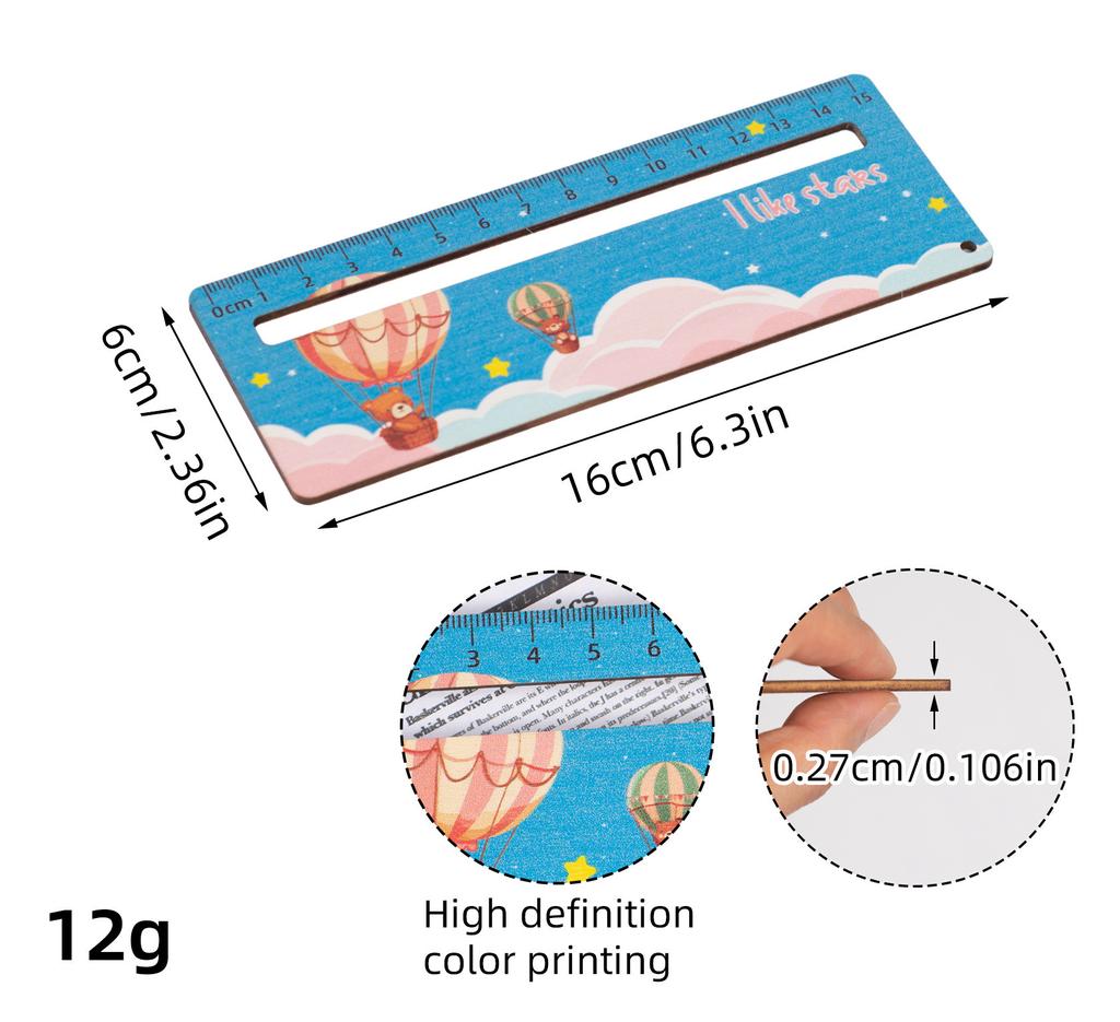 1 Piece Cute Cartoon Wood Straight Ruler Kawaii Tools Stationery Cartoon Drawing Christmas Gift Office School Measuring