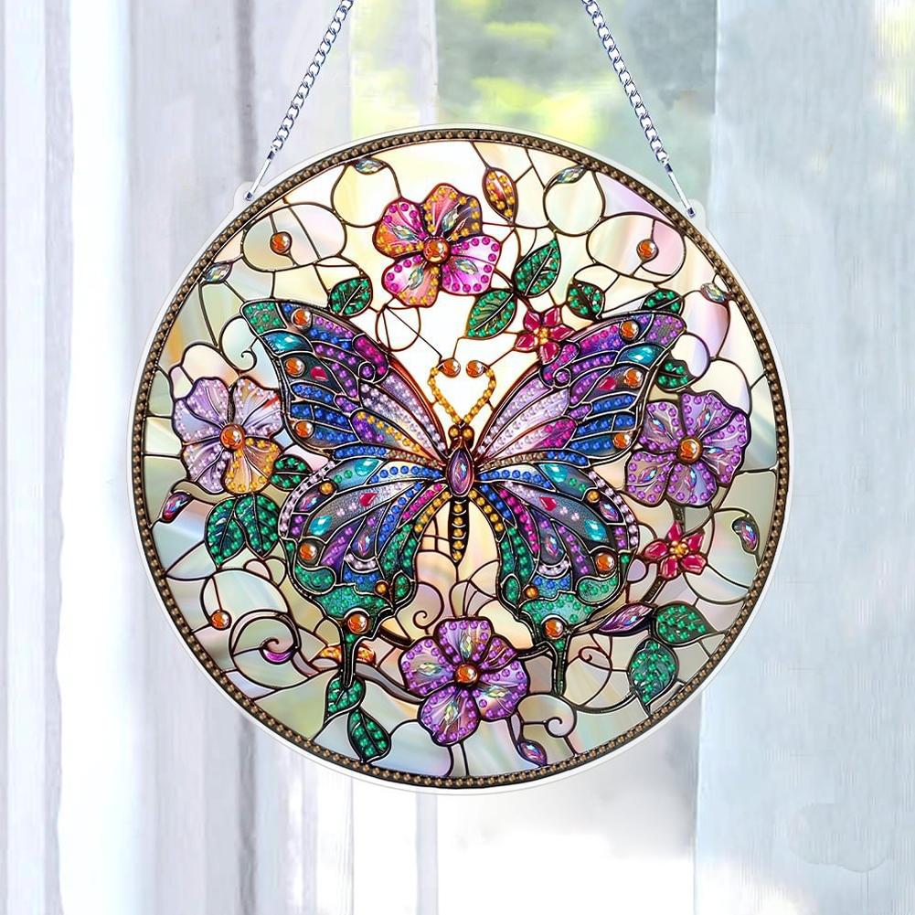 Butterfly Wall Art Decor Round Hanging Sign Decorative Acrylic Plate Welcome Decoration Pendant R8E7