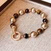 Shijia Pearl Zircon Round Ring Buckle Melard Tiger Eye Stone Bracelet Autumn/Winter Bracelet Vintage Style Light Luxury Jewelry for Women