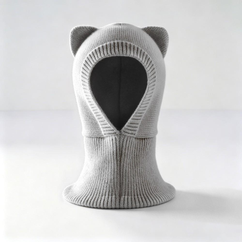 Breathable Cat Ear Knit Cap Solid Color Kids Scarf Hat Gift Balaclava Hooded Beanie Winter