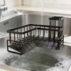 Carbon Steel Kitchen Sink Rack with Separate Storage Sections, a Water-Catching Bottom Tray and Freestanding Placement for Cleaning Supplies