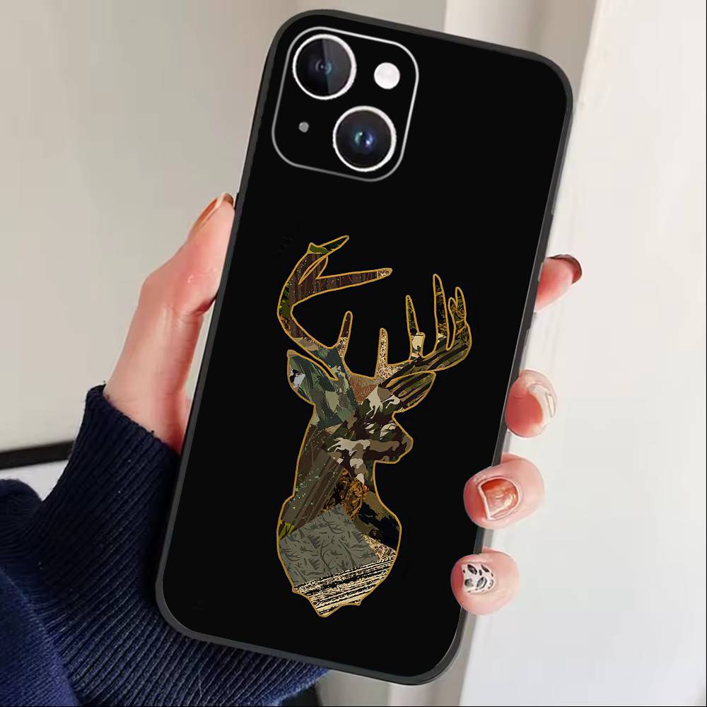 Камуфляжный чехол для телефона 'Охота на оленей' для iPhone 17, 16, 15, 14, 13, 12 Plus, Max, мягкий силиконовый, черный