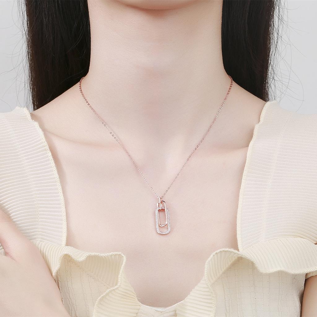 S925 Серебряная подвеска с двойным кольцом и бриллиантами, длинное ожерелье, женская элегантная высококачественная цепочка на ключицу