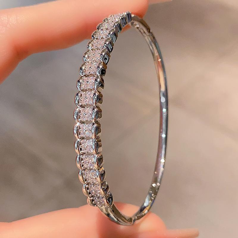 Zircon Inlaid Yellow and White Color Separated Bracelet, Cuban Bracelet, Light Luxury High-end Tennis Bracelet