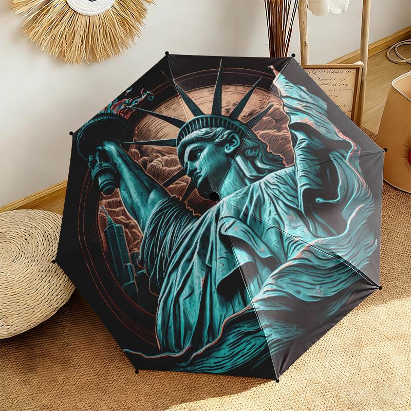 1pc Statue of Liberty, USA Umbrella Portable Folding Umbrella Iron Frame Hole Bone Structure Outdoor Home Umbrella