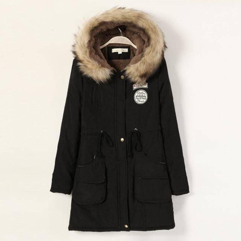 New Women's Warm Cotton Jacket With Fur Collar Hooded Parka For Winter