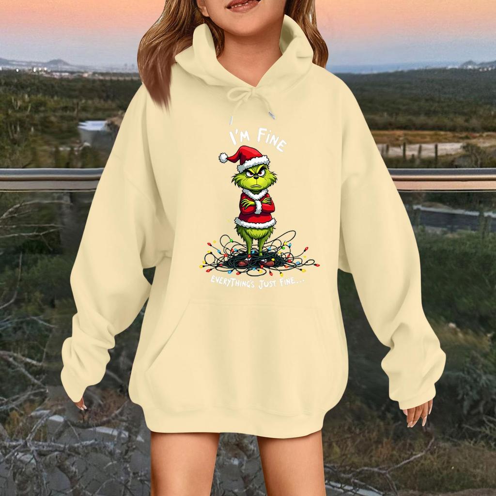 Детская модная повседневная толстовка с капюшоном свободного кроя с длинными рукавами и рождественским принтом